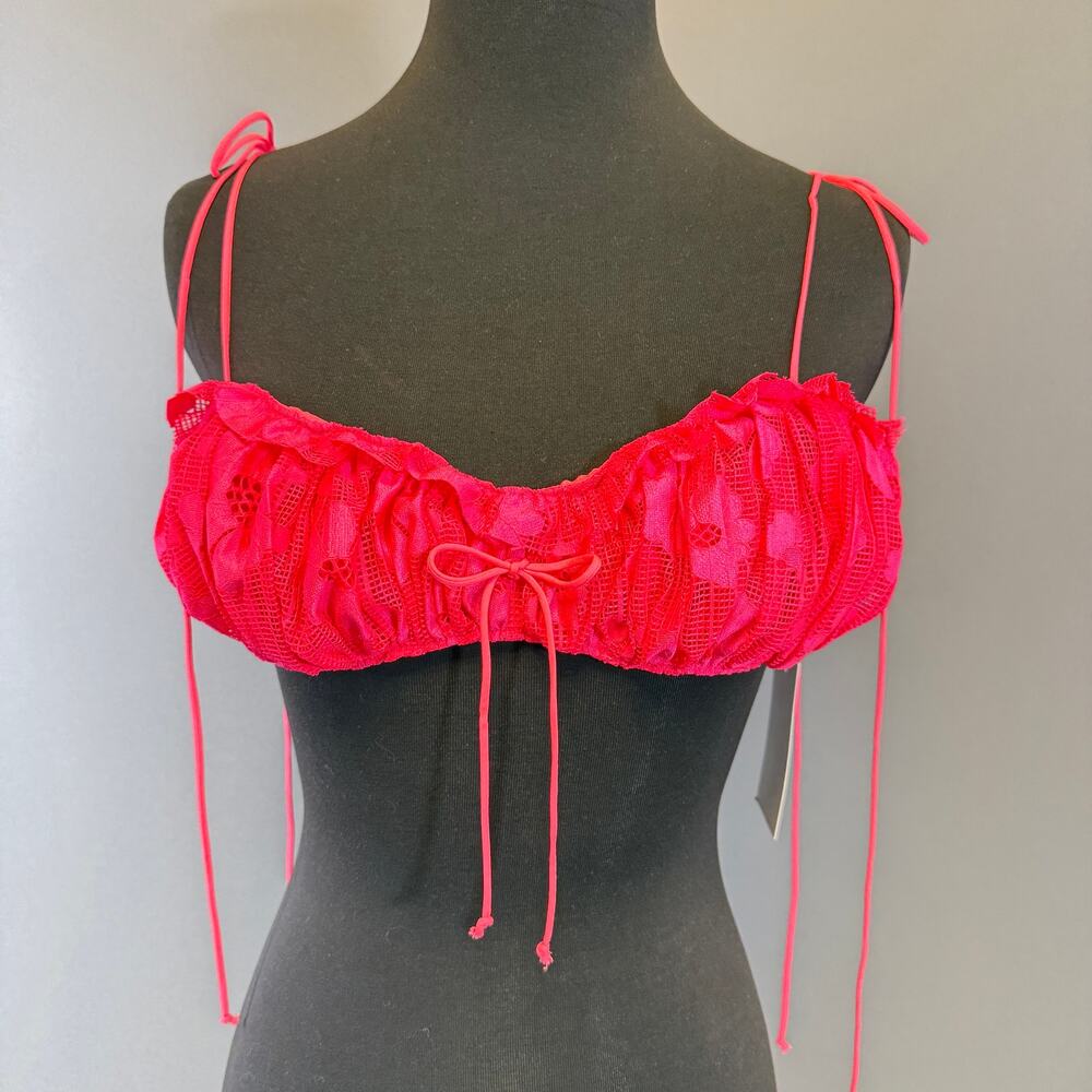 NWT For Love & Lemons lingerie bra top - pink lace tie straps lined size S